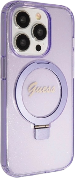 Etui plecki Guess Ring Stand Script Glitter MagSafe do Apple iPhone 15 Pro Purple (3666339156763) - obraz 4