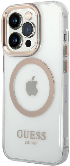 Etui plecki Guess Metal Outline Magsafe do Apple iPhone 15 Pro Transparent/Gold (3666339196912) - obraz 2