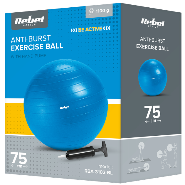Фітнес м'яч Rebel Active з ручним насосом 75 см Блакитний (5901890099196) - зображення 1
