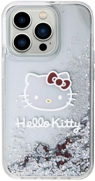 Etui plecki Hello Kitty Liquid Glitter Charms Kitty Head do Apple iPhone 15 Pro Silver (HKHCP15LLIKHET) - obraz 2