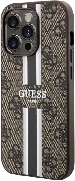 Etui plecki Guess 4G Printed Stripes MagSafe do Apple iPhone 15 Pro Brown (3666339203467) - obraz 2