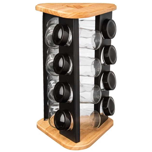 Stojak na przyprawy Orion z pojemnikami drewniany obrotowy Black 13 elementów (8592381177539) - obraz 1