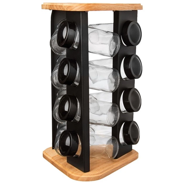 Stojak na przyprawy Orion z pojemnikami drewniany obrotowy Black 13 elementów (8592381177539) - obraz 5