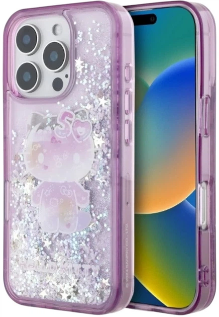 Etui plecki Hello Kitty Liquid Glitter 50TH Anniversary Party do Apple iPhone 16 Pro Max Purple (HKHCP16XL50PPU) - obraz 1