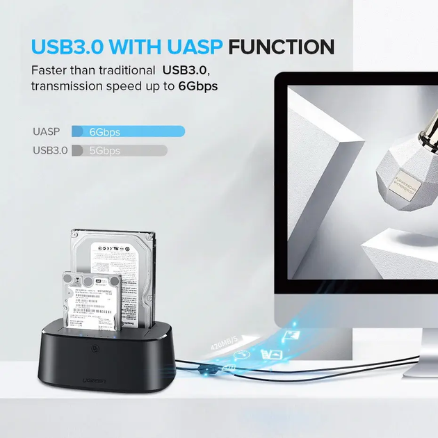 Док-станція UGREEN CM198 USB 3.0 to SATA Dual-Bay Hard Drive Duplicator/Cloner EU(UGR-50857) (UGR-50857) - изображение 5