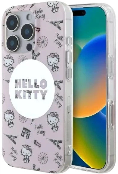 Etui plecki Hello Kitty IML All Over Paris Magsafe do Apple iPhone 16 Pro Pink (HKHMP16LHAOPP) - obraz 1