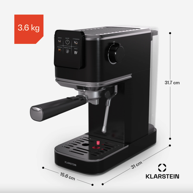 Кавоварка Klarstein SteelPresso Slim Touch, 1350 Вт, 20 бар, сенсорне керування, капучино, латте, холодний та гарячий еспресо - зображення 4