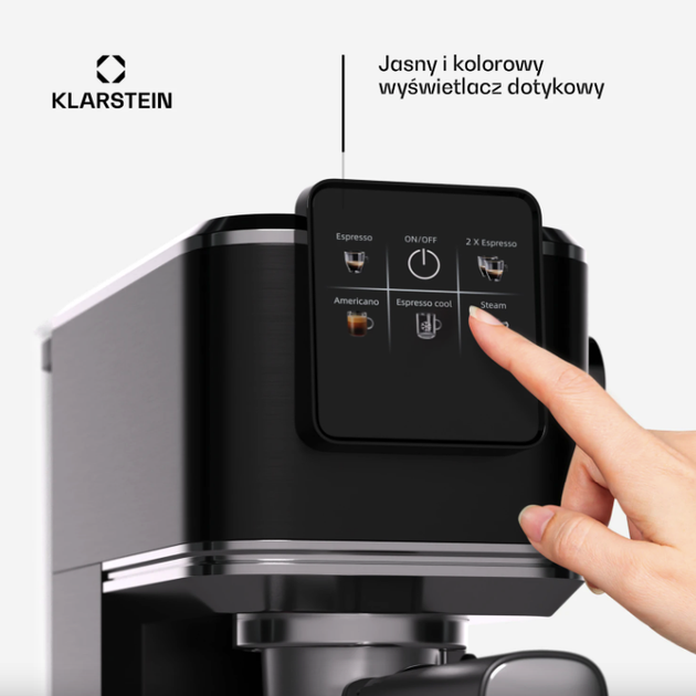 Кавоварка Klarstein SteelPresso Slim Touch, 1350 Вт, 20 бар, сенсорне керування, капучино, латте, холодний та гарячий еспресо - зображення 6