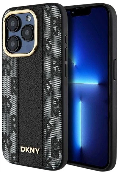 Etui DKNY Leather Checkered Mono Pattern MagSafe do Apple iPhone 15 Pro Black (3666339259853) - obraz 1