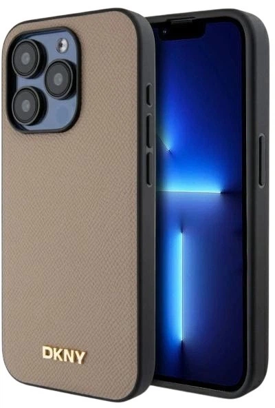 Etui DKNY Grained Metal Logo MagSafe do Apple iPhone 15 Pro Beige (3666339264192) - obraz 1