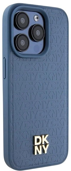 Панель DKNY Leather Monogram Pattern Metal Logo MagSafe для Apple iPhone 15 Pro Blue (3666339261672) - зображення 4