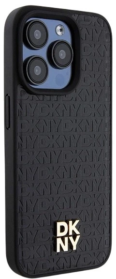 Etui DKNY Leather Monogram Pattern Metal Logo MagSafe do Apple iPhone 15 Pro Black (3666339261535) - obraz 4