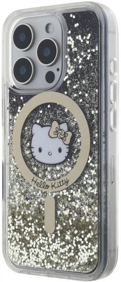 Etui plecki Hello Kitty Liquid Glitter Fever MagSafe do Apple iPhone 16 Pro Max Black Gold (HKHMP16XLGDIK) - obraz 2