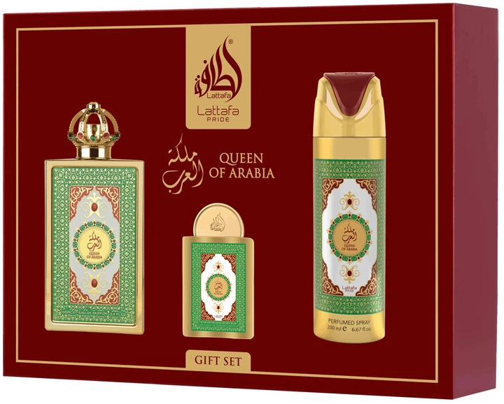 Zestaw damski Lattafa Pride Queen Of Arabia Woda perfumowana 100 ml + Miniatura 20 ml + Dezodorant w sprayu 200 ml (6290362348009) - obraz 1