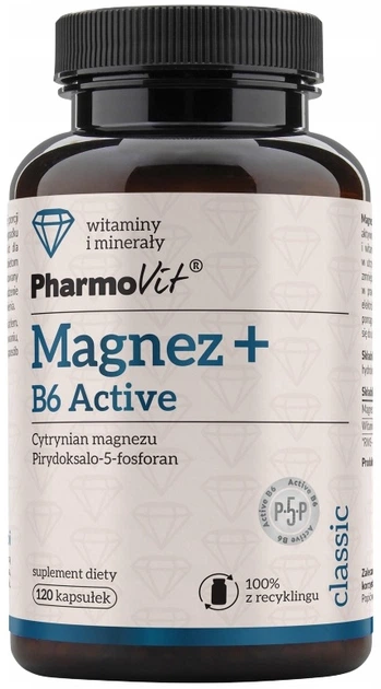 Харчова добавка Pharmovit Магній + B6 Active 120 капсул (5902811238038) - зображення 1