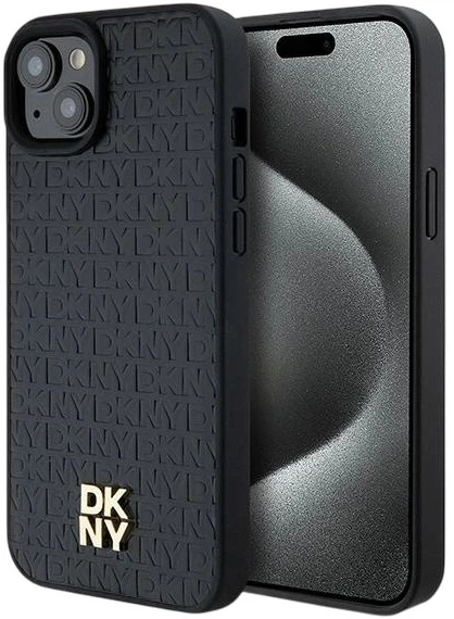 Панель DKNY Leather Monogram Pattern Metal Logo MagSafe для Apple iPhone 15 Plus / 14 Plus Black (3666339261528) - зображення 1