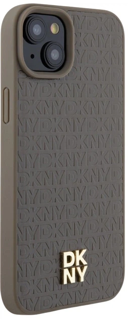 Панель DKNY Leather Monogram Pattern Metal Logo MagSafe для Apple iPhone 15 Plus / 14 Plus Brown (3666339261801) - зображення 4