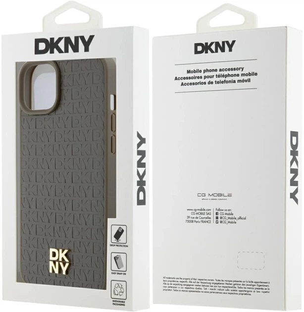 Панель DKNY Leather Monogram Pattern Metal Logo MagSafe для Apple iPhone 15 Plus / 14 Plus Brown (3666339261801) - зображення 8