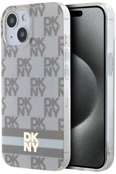 Etui DKNY IML Checkered Mono Pattern & Printed Stripes MagSafe do Apple iPhone 15 / 14 / 13 Beige (3666339269494) - obraz 1