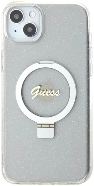 Панель Guess Ring Stand Script Glitter MagSafe для Apple iPhone 15 Plus/14 Plus Transparent (3666339156619) - зображення 1