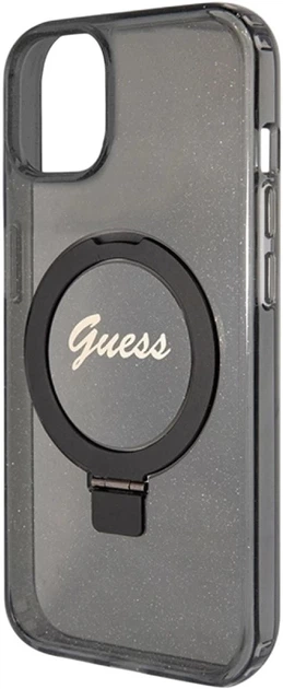 Панель Guess Ring Stand Script Glitter MagSafe для Apple iPhone 15 Plus/14 Plus Black (3666339156336) - зображення 6