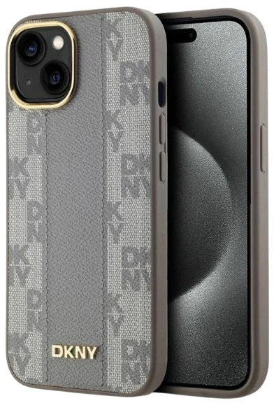 Etui DKNY Leather Checkered Mono Pattern MagSafe do Apple iPhone 15 Beige (3666339259976) - obraz 1