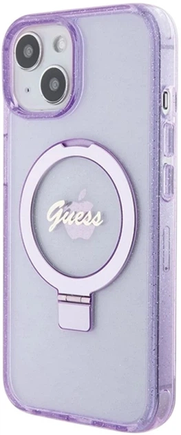 Панель Guess Ring Stand Script Glitter MagSafe для Apple iPhone 15 Plus/14 Plus Purple (3666339156756) - зображення 3
