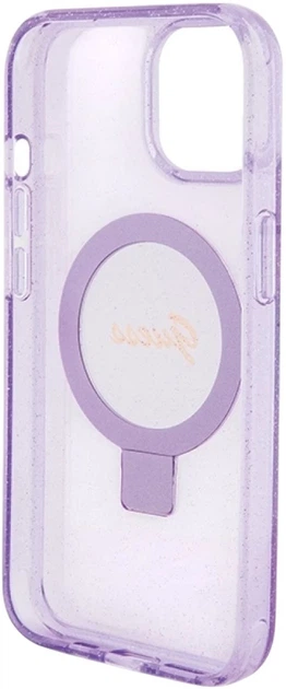 Панель Guess Ring Stand Script Glitter MagSafe для Apple iPhone 15 Plus/14 Plus Purple (3666339156756) - зображення 7