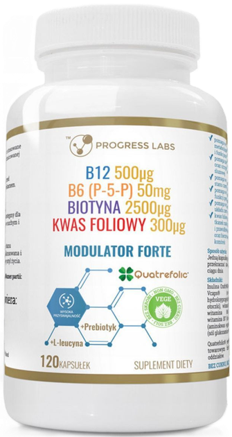 Suplement diety Progress Labs Modulator Forte Witamina B12, B6, B7, B9 120 kapsułek (5906660414629) - obraz 1