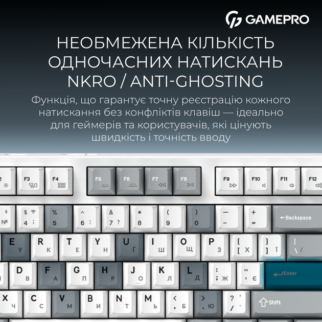 Клавиатура беспроводная GamePro Asgard Ragnar Keychron Super Red Switch Wireless/Bluetooth/USB White (MK285WH) - Фото 16 Клавиатура беспроводная GamePro Asgard Ragnar Keychron Super Red Switch Wireless/Bluetooth/USB White (MK285WH) - изображение 16