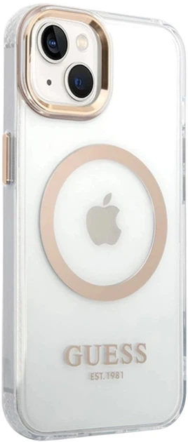 Панель Guess Metal Outline Magsafe для Apple iPhone 15 Plus/14 Plus Transparent/Gold (3666339196905) - зображення 3