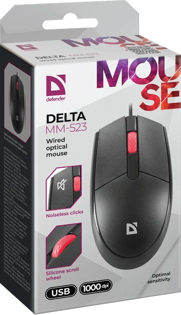 Миша дротова DEFENDER Delta MM-523, чорна - изображение 2