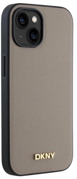 Etui DKNY Grained Metal Logo MagSafe do Apple iPhone 15 Beige (3666339264178) - obraz 4