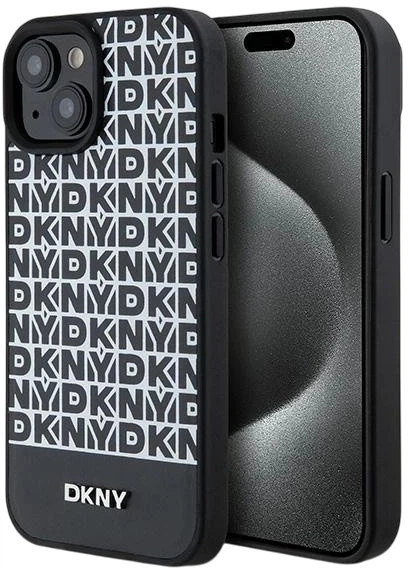 Панель DKNY Leather Printed Pattern Metal Logo MagSafe для Apple iPhone  15 / 14 / 13 Black (3666339262211) - зображення 1