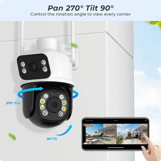 Уличная камера видеонаблюдения Q25 Wi-Fi PTZ IP с LED-подсветкой и датчиком движения 6MP iCSee - Фото 3 Уличная камера видеонаблюдения Q25 Wi-Fi PTZ IP с LED-подсветкой и датчиком движения 6MP iCSee - изображение 3