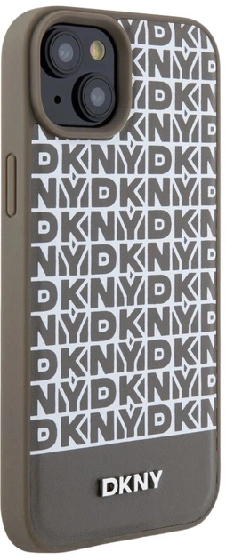 Панель DKNY Leather Printed Pattern Metal Logo MagSafe для Apple iPhone  15 / 14 / 13 Brown (3666339262075) - зображення 3