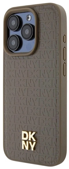 Etui DKNY Leather Pattern Metal Logo MagSafe do Apple iPhone 15 Pro Max Brown (3666339261825) - obraz 2