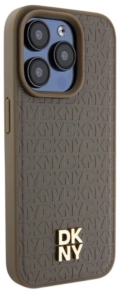 Etui DKNY Leather Pattern Metal Logo MagSafe do Apple iPhone 15 Pro Max Brown (3666339261825) - obraz 4