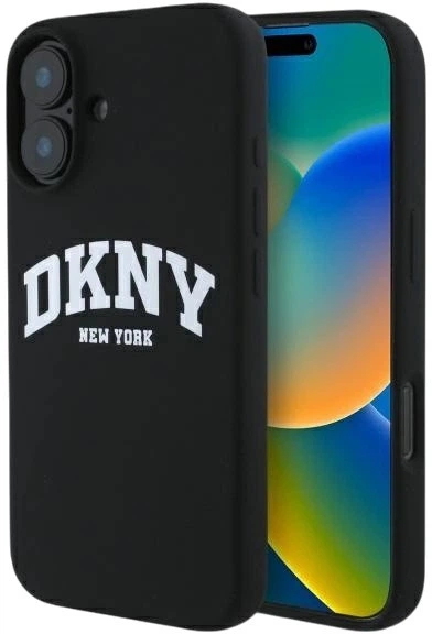 Etui DKNY Silicone White Printed Logo MagSafe do Apple iPhone 16 Black (3666339335106) - obraz 1