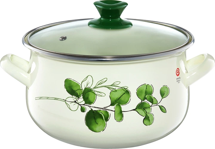 Каструля Emalia Olkusz Eukaliptus емальована з кришкою Біло-зелена 20 см 4.2 л (5904134230232) - зображення 1