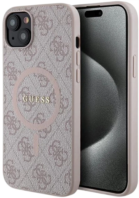 Панель Guess 4G Collection Leather Metal Logo MagSafe для Apple iPhone 15/14/13 Pink (3666339226749) - зображення 1