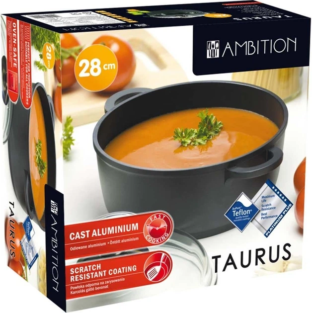 Каструля Ambition Taurus з кришкою Графітова 28 см 6.5 л (5904134841049) - зображення 4