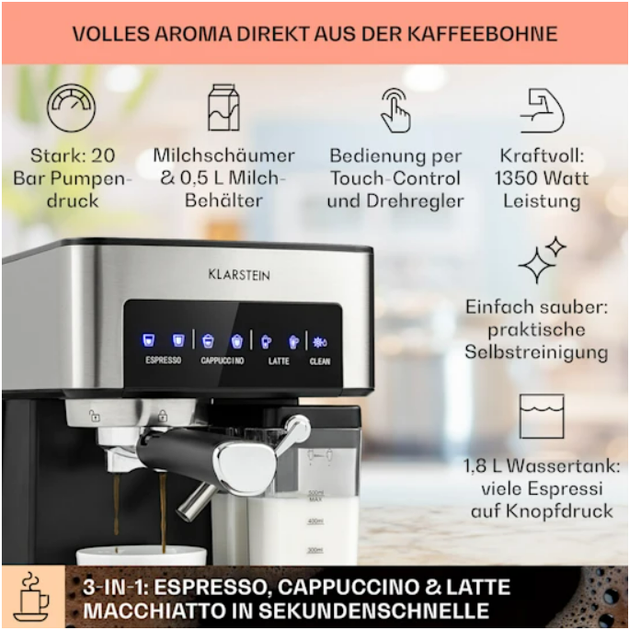 Кавоварка Arabica Comfort 1350W 20 бар 1.8л сенсорна панель управління - зображення 6