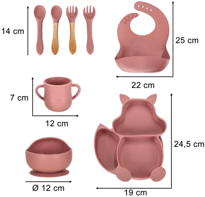 Набір посуду для годування дітей Ikonka темно-рожевий 9 елементів (5903039751118) - зображення 2