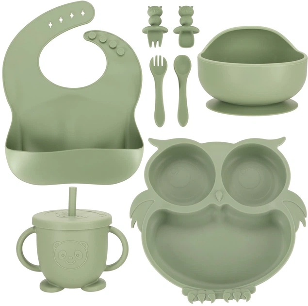 Набір посуду для годування дітей Ikonka зелений 8 елементів (5903039751149) - зображення 1