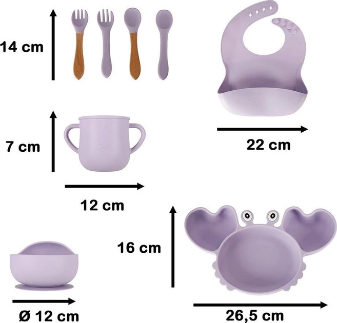 Набір посуду для годування дітей Ikonka фіолетовий 9 елементів (5903039740785) - зображення 2