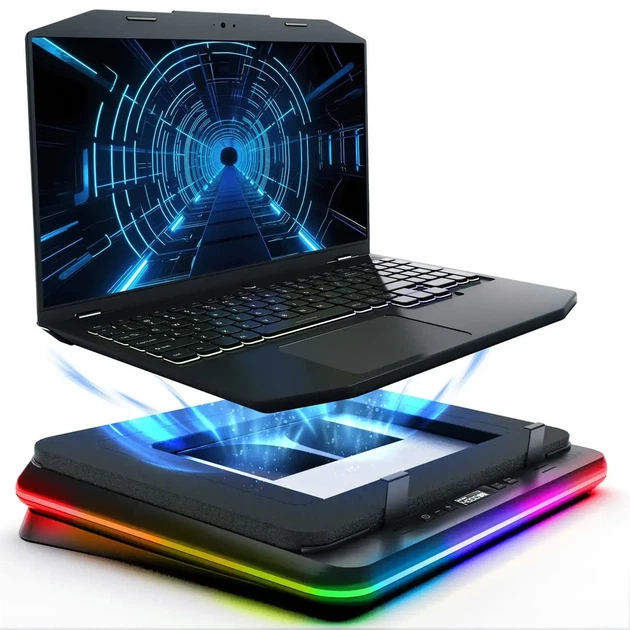 Охлаждающая подставка для ноутбука KLIM Turbofrost — 4 турбо вентилятора 4000 об/мин, RGB-подсветка, питание USB или сети - изображение 6