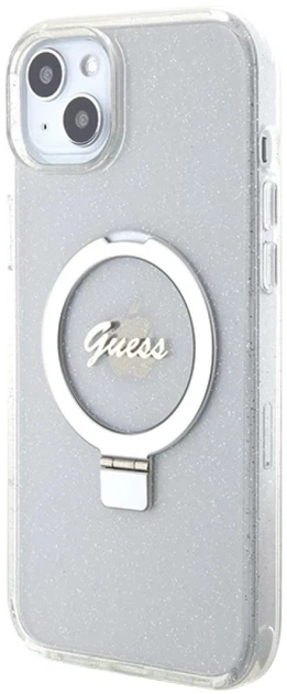 Etui plecki Guess Ring Stand Script Glitter MagSafe do Apple iPhone 15/14/13 Transparent (3666339156602) - obraz 3