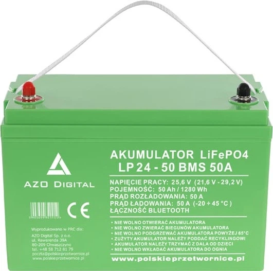 Акумуляторна батарея AZO Digital LiFePO4 LP24-50 25.6V 50Ah Bluetooth (AZO00D1377) - зображення 1