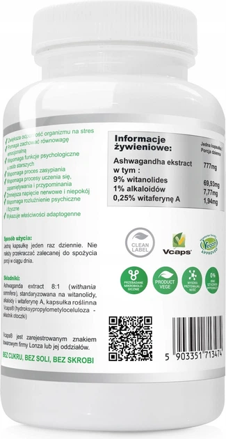 Suplement diety Wish Pharmaceutical Ashwagandha Ekstrakt 777 mg 90 kapsułek (5903351713474) - obraz 2